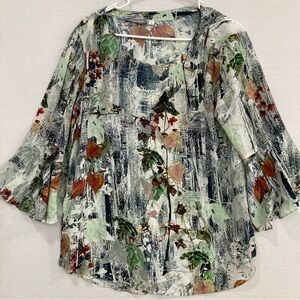 Barbara Katz 100% Silk Abstract Print Round Neck Blouse Small